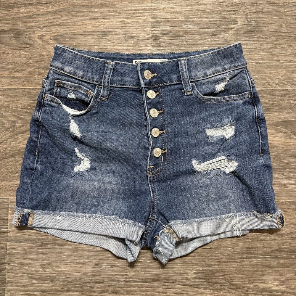 Sonoma Super High Rise Jean Shorts 7 28 Curvy Button Fly Denim Cuffed Dark Wash